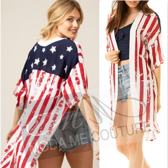 AMERICAN FLAG PRINT KIMONO - Picture 2 of 3